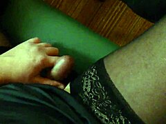 Shemale Strokes Cock Hard In Stockings