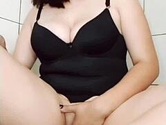 Young Amateur Girl Masturbates with Dildo on Shaved Pussy