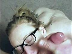 Blonde ex-girlfriend takes massive cum shots on face