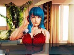 Blue-haired beauty’s tender moment