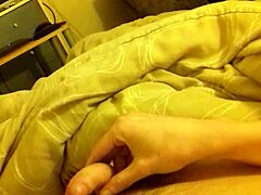 bedroom wank with long thin cock