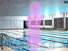 Is the swimming instructor shy about her stunning chest?