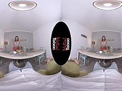 Brunette gives taboo handjob and blowjob for breakfast