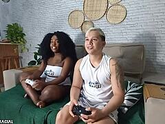 Interracial gay action interrupts gaming