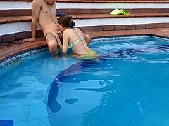 Innocent Colombian Girl Sucks in Public Pool
