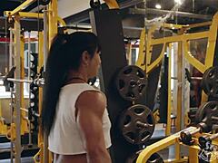 Korean bodybuilder flexes her muscles