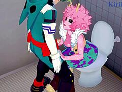 Mina Ashido, Momo Yaoyorozu, Izuku Midoriya in intense My Hero Academia hentai sex.