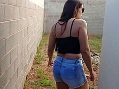 Pretty brunette construction worker enjoys rough anal sex outdoors