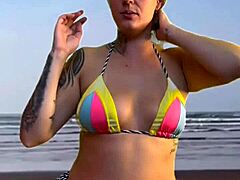 Tanned amateur's big ass and natural tits get wet