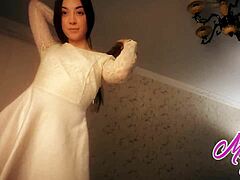 A beautiful girl in white loses her virginity