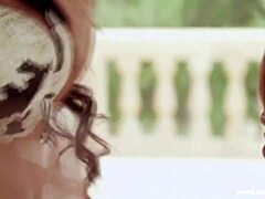 Beautiful woman with red hair enjoys a hot solo pleasure with a partner’s help