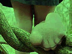 Close-up of a goddess in pantyhose teasing in nature