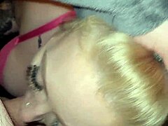 Blonde gets facial after blow job