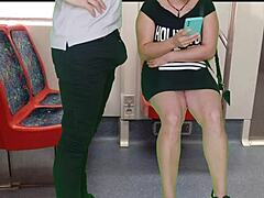 Girl Without Panties on Train Gives Handjob and Blowjob
