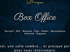 box office vibes with a subtle public blowjob and flirty french talk in the open