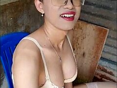 Amateur Shemale Masturbates Nervously in Open Bathroom
