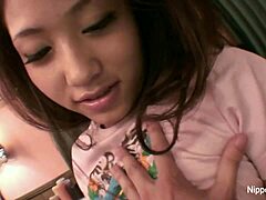 Japanese teen gives POV blowjob with facial