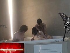 Motel Hidro Threesome with Cute Redhead and Brunette in Wild Action Pt1