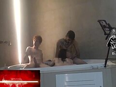 Motel Hidro Threesome with Cute Redhead and Brunette in Wild Action Pt1
