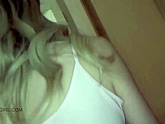 sexy blonde teen swallows step-dad's cum on the sofa after interview
