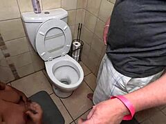 interracial blowjob turns wild with golden shower over toilet
