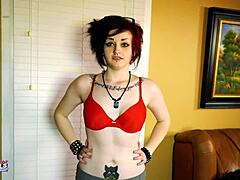 I can’t believe how Marcie, this inked cutie, drills her wet hole with a dildo in lingerie and squirts everywhere!
