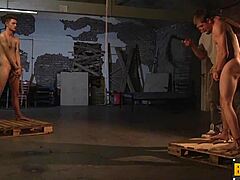 Sebastian ties up big balls and uncut shaft for kinky play.