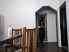 Creepy stepfather jerks off watching her bathe in the bathroom with sneaky lust.