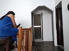 Creepy stepfather jerks off watching her bathe in the bathroom with sneaky lust.