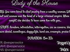 Dominant female interrogates and uses handcuffed man for pleasure.