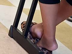 Hidden candid view of ebony teen's lightskin soles in black teen footage