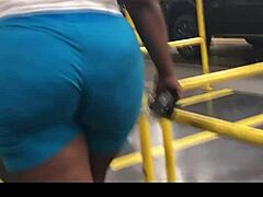 Ebony thick booty sways in candid leggings walk