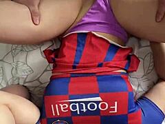hot cheerleader with big ass takes two cocks in anal and blowjob threesome action