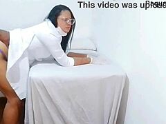 In a hospital setting, the sexy tattooed nurse and esthetician watch the patient's erection in lingerie while exploring anal fetish orgasm.