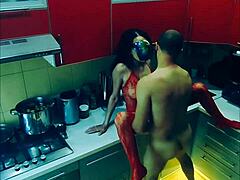 Beautiful Wife in Erotic Bodysuit Drilled Hard in Kitchen