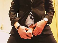 Masturbation in BUSINESS SUIT gets wild