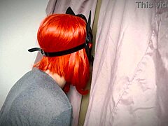 Ginger girl finds gloryhole and teases with blowjob
