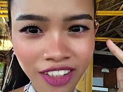 Beauty Speech and Showing Off Huge Dead Dick Style Dildo in Asian Homemade First Time with Skinny Amateur