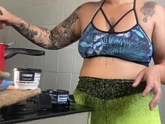 Married woman records cooking videos online but really wants to flash her swollen pussy to exhibitionists