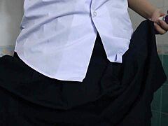 thai student secretly plays with pussy in school bathroom using dildo
