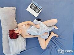 Yanks minx Hedera Helix teases with solo play. Watch this redhead rub her hairy pussy to orgasm!