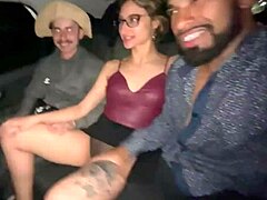 A loirinha got naughty with two guys during the car ride. It was a tight squeeze!
