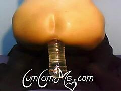 Hot big ass teen rides water bottle deep in tight asshole until cumshot explosion