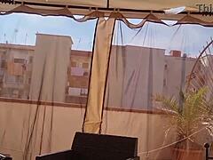 Look at me getting so aroused in public, cumming hard on the terrace