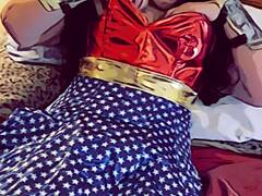 Hey, check out this modern Justice League cosplay with a mature BBW in fishnets giving blowjob