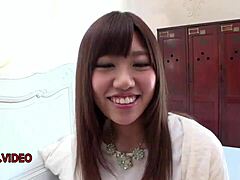 Teen Chisa Hoshino's shaved pussy fingered hard before blowjob