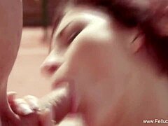 Watch the redhead tasting the cumshot after handjob and blowjob