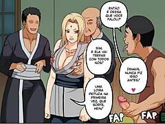 Naruto parody with Tsunade losing the game and giving up pussy in gangbang action
