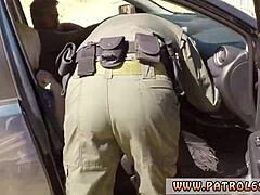 Blonde honey gives blowjob on car hood to fake police officer