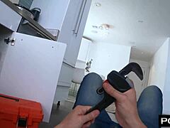 hey, lila love pays handyman with tight pussy creampie in missionary